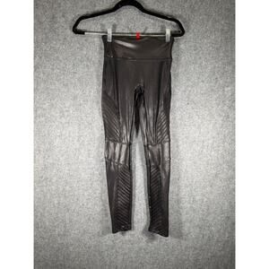 Spanx‎ Legging Women XS Black Faux Leather Moto Mid Rise Stretch Comfort
